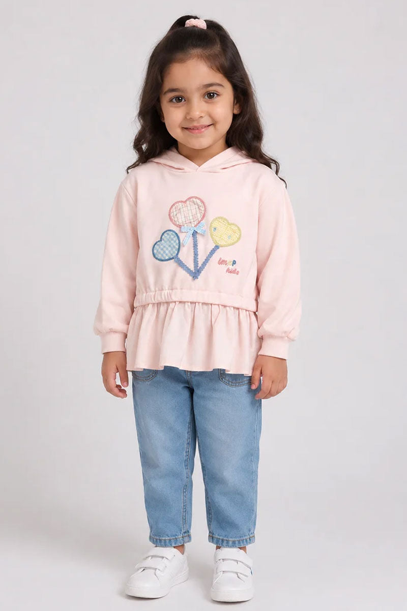 Light Pink Hooded Sweatshirt Embroidered Floral Appliques - Suviara Little