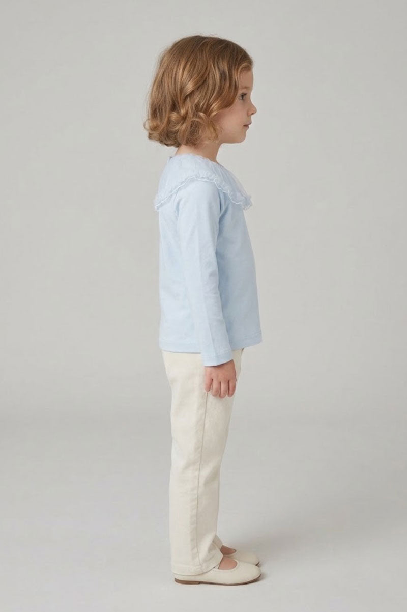 Long-Sleeved Ruffled Peter Pan Collar T-Shirt - Suviara Little - Photo 4