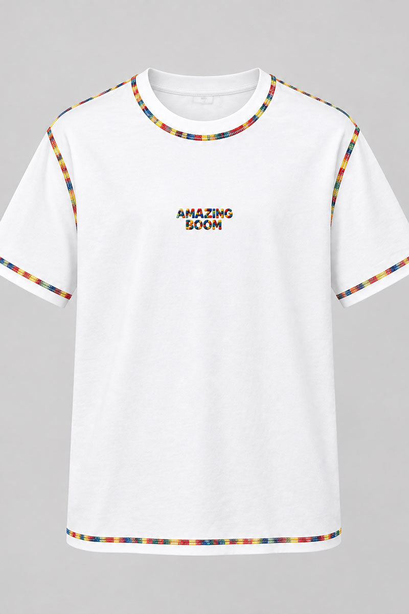 Amazing Boom Round Neck Short Sleeve Casual T-Shirt White - Suviara Little