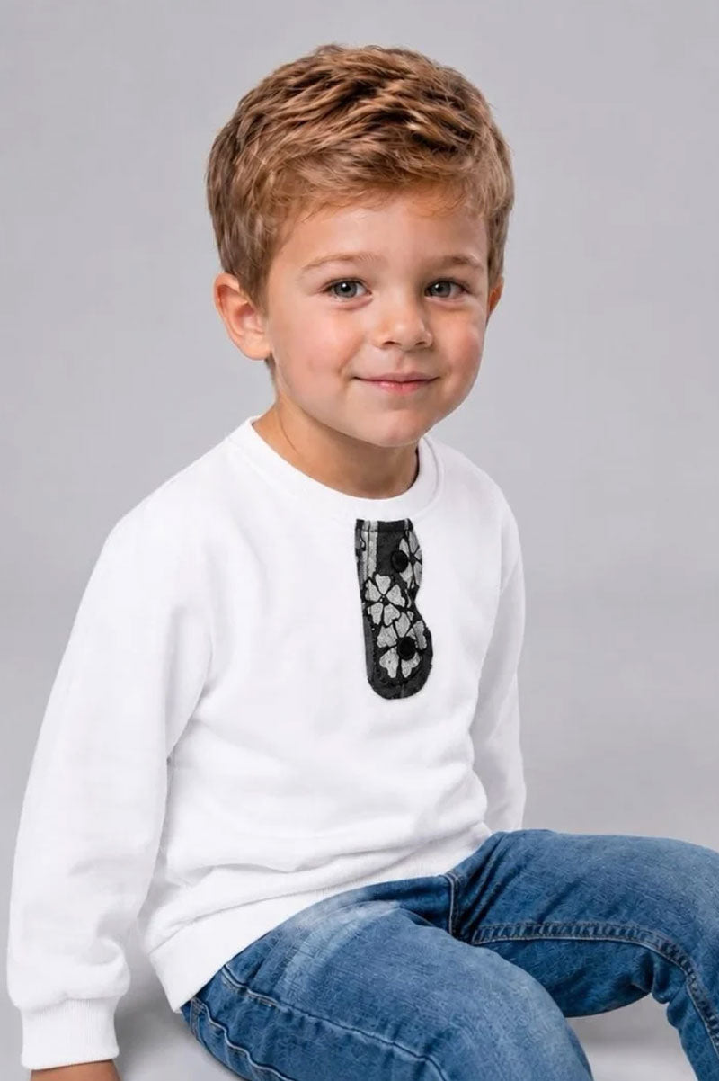 Kids Crewneck Sweatshirt with Textured Appliqué Placket - Suviara Little - Photo 5