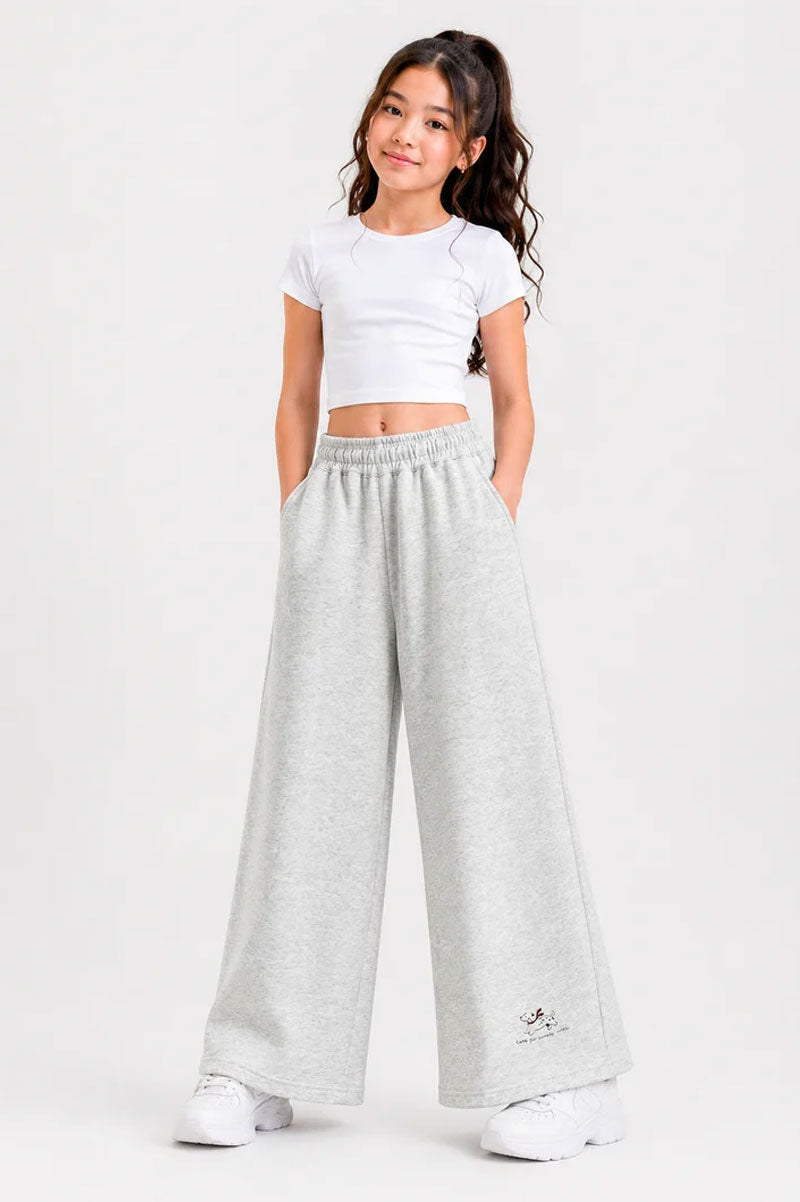 Kids Casual Wide Leg Sweatpants Grey - Suviara Little