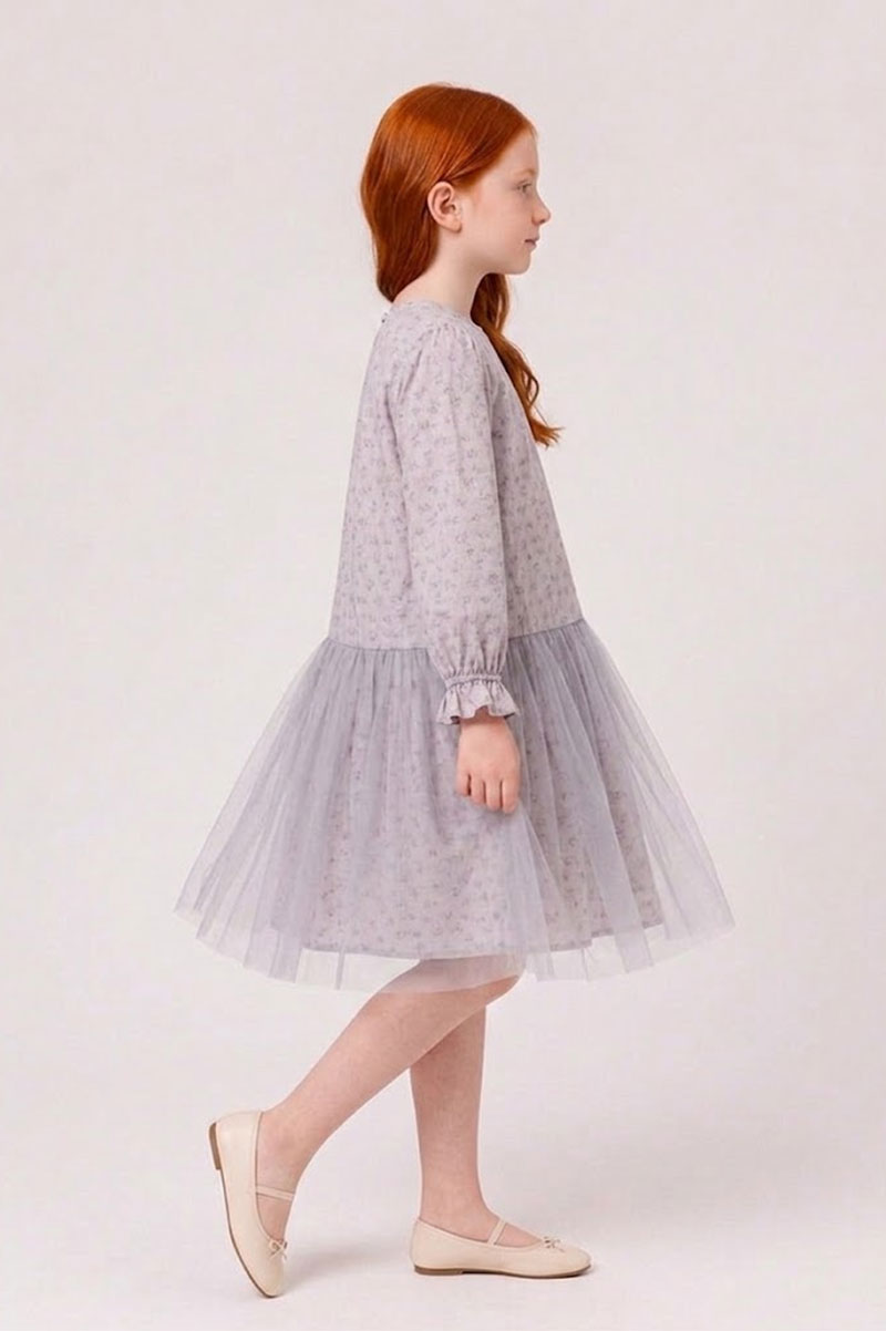 Kids Eloise Long Sleeve Dress Up Floral Print Tulle Skirt - Suviara Little - Photo 4