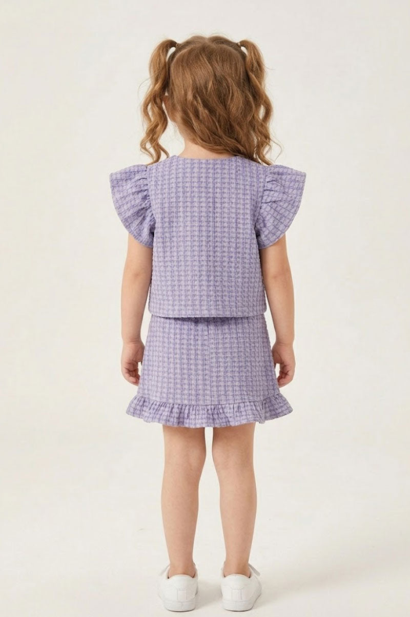 Girl's Purple 2 Piece Tweed Jacket and Skirt Set - Suviara Little - Photo 4