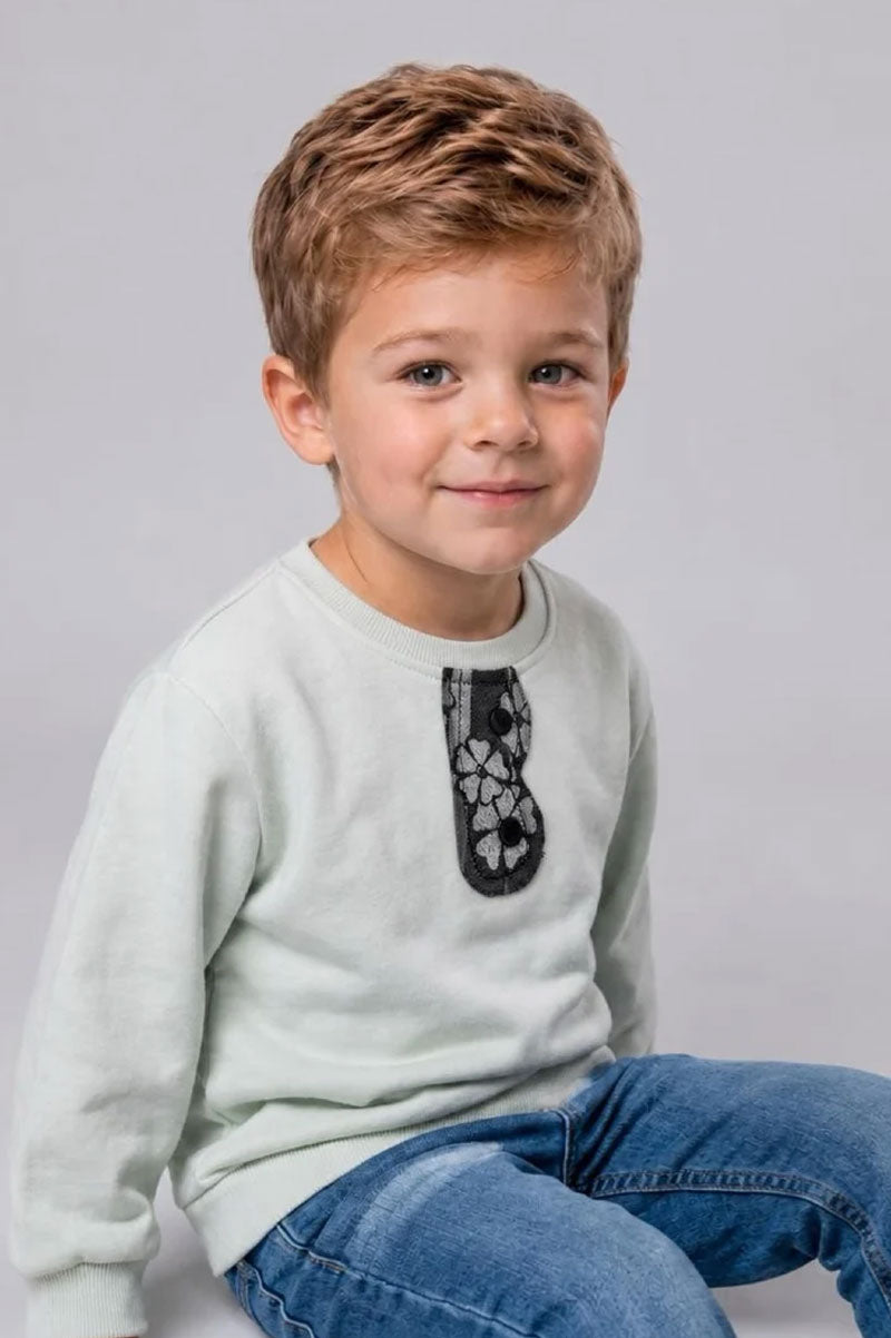 Kids Crewneck Sweatshirt with Textured Appliqué Placket - Suviara Little - Photo 8