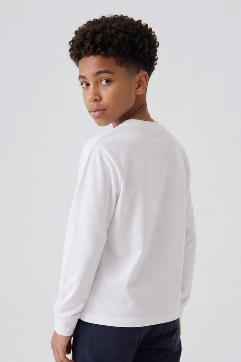 Boys' Long-Sleeve White Gingham Patch T-Shirt - Suviara Little