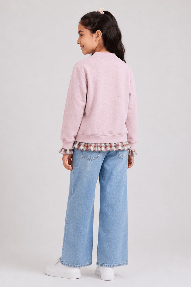 Speckled Fleece Long Sleeves Layered Red Plaid Sweatshirt - Suviara Little