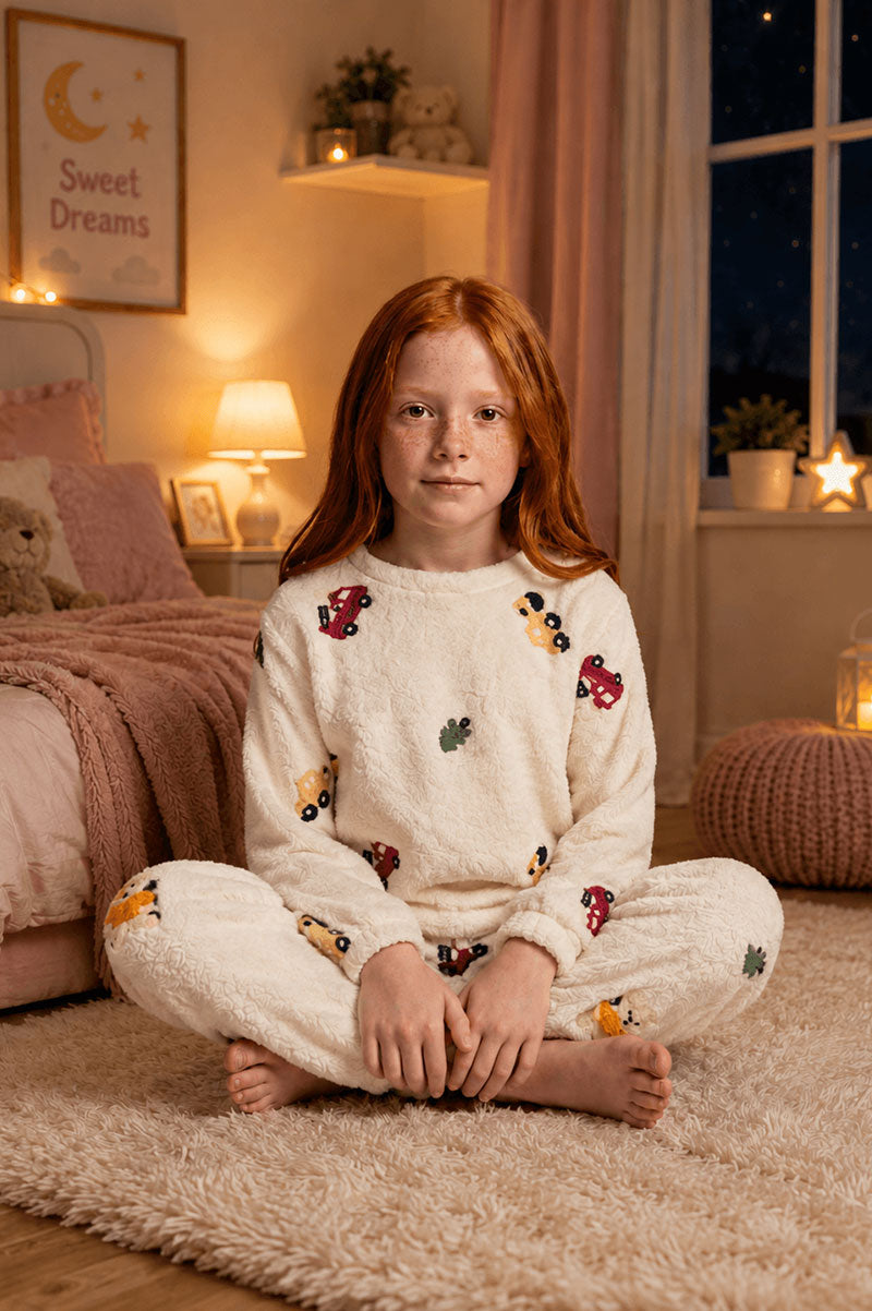 Cozy Kids Night Suit Soft Fleece Embroidered Car Graphics for Ultimate Comfort - Suviara Little
