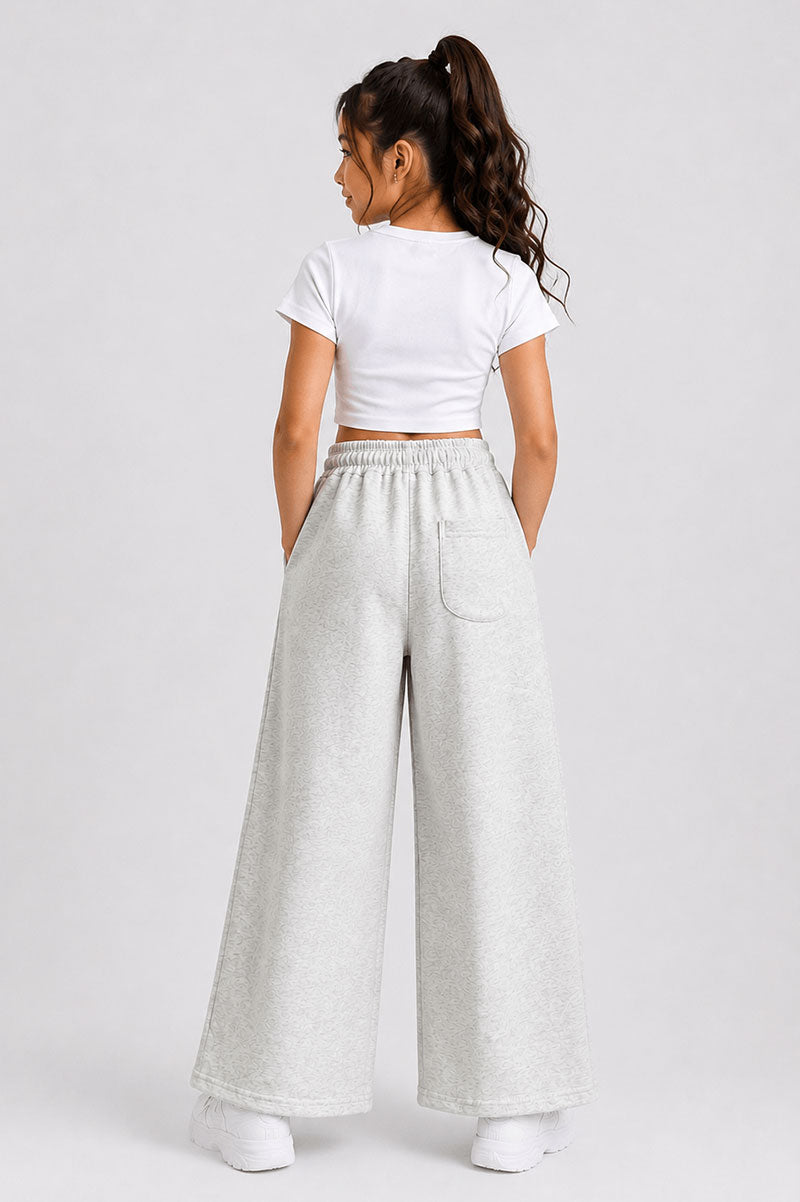 Kids Casual Wide Leg Sweatpants Grey - Suviara Little - Photo 4