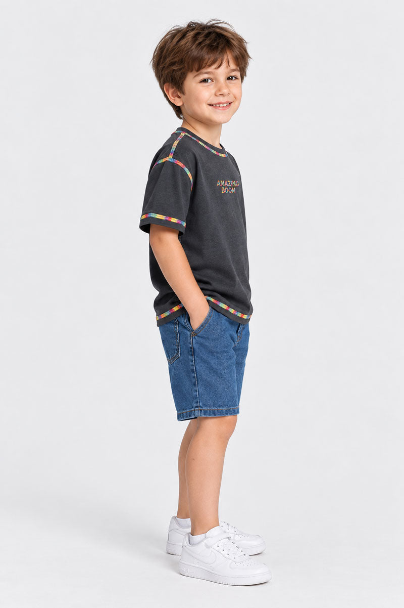 Short Sleeve Casual T-Shirt Navy Blue - Suviara Little - Photo 6