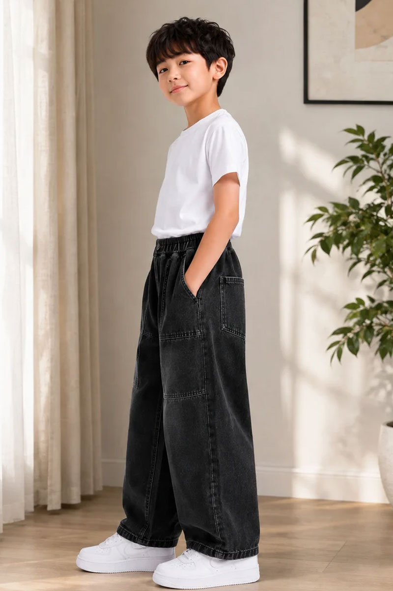 Multi-Pocket Denim Kids Wide-Leg Cargo Jeans Pants - Suviara Little