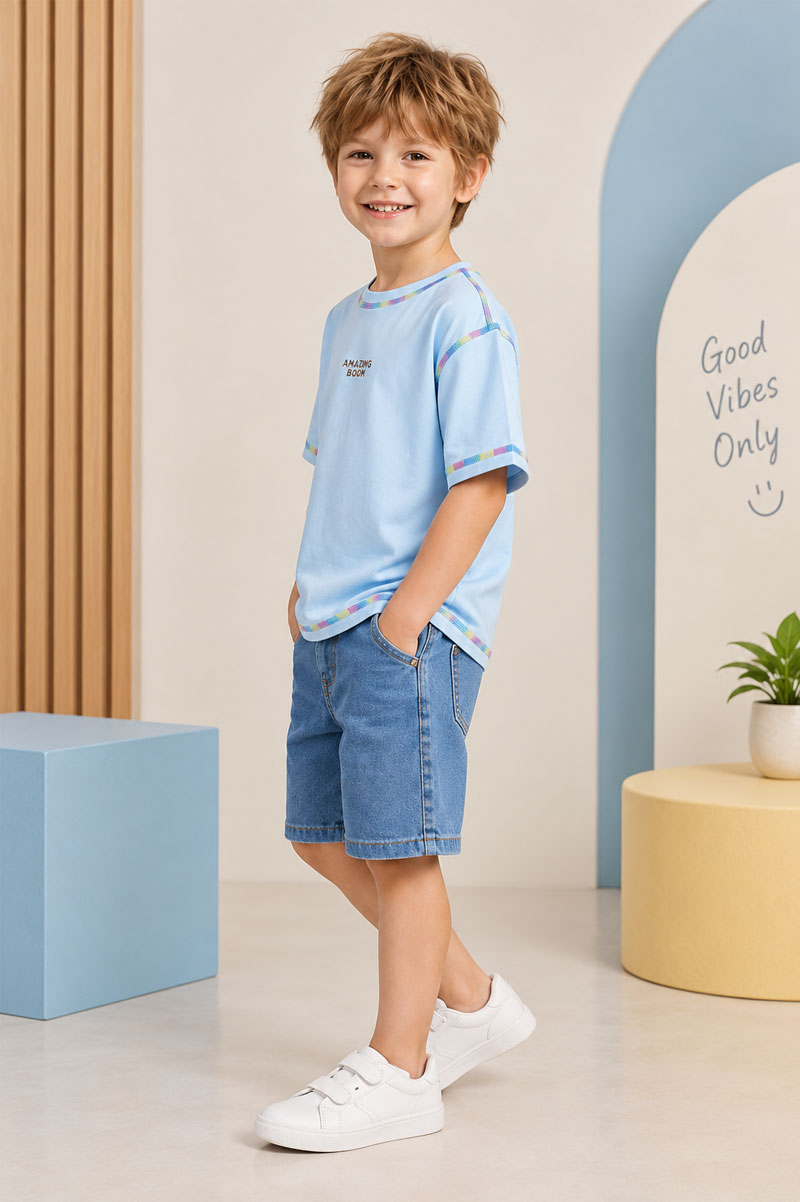 Short Sleeve Casual T-Shirt Light Blue - Suviara Little - Photo 7