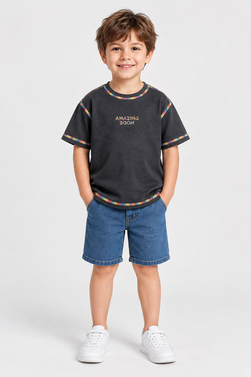 Short Sleeve Casual T-Shirt Navy Blue - Suviara Little