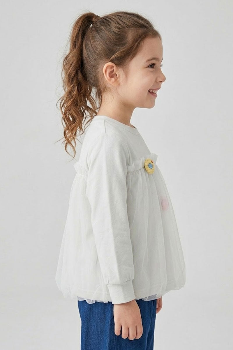 Girl's Tulle Sweatshirt Tiny Bow - Suviara Little - Photo 3