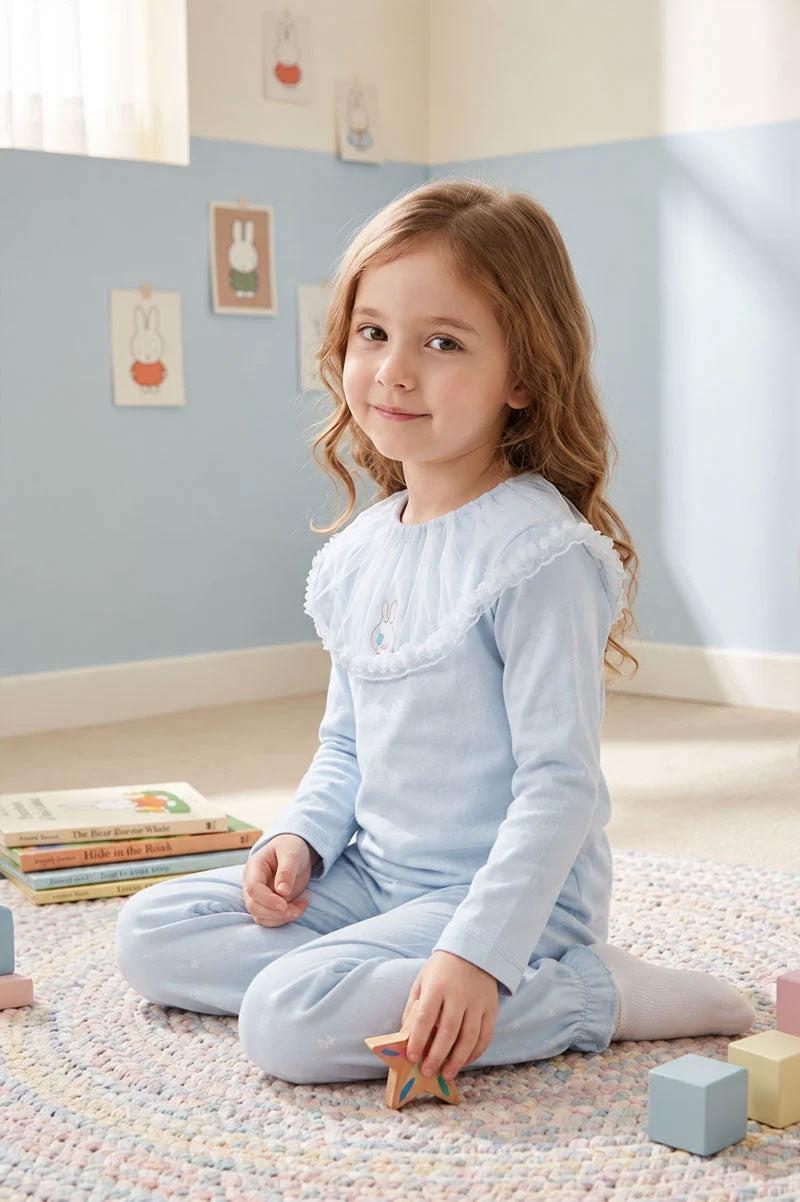 Long-Sleeved Ruffled Peter Pan Collar T-Shirt - Suviara Little