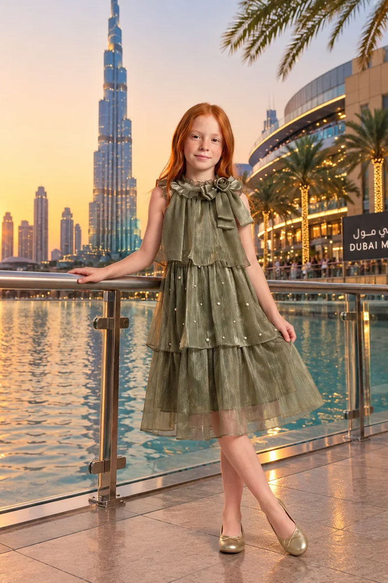 Olive Green Fairy Sparkle Sequins Party Dress - Suviara Little