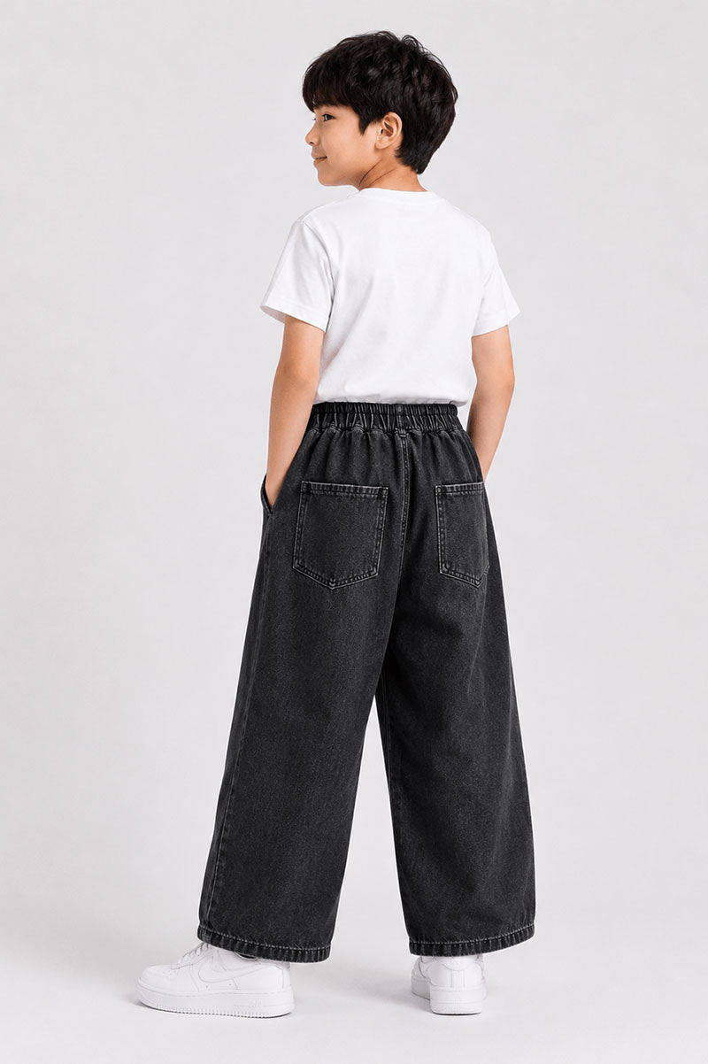 Multi-Pocket Denim Kids Wide-Leg Cargo Jeans Pants - Suviara Little