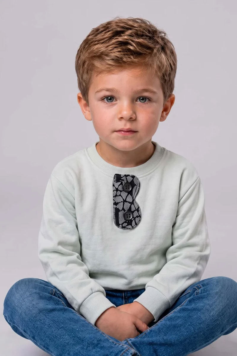 Kids Crewneck Sweatshirt with Textured Appliqué Placket - Suviara Little