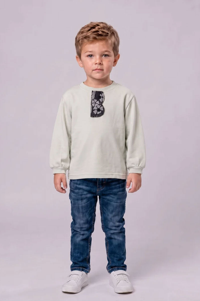 Kids Crewneck Sweatshirt with Textured Appliqué Placket - Suviara Little - Photo 7