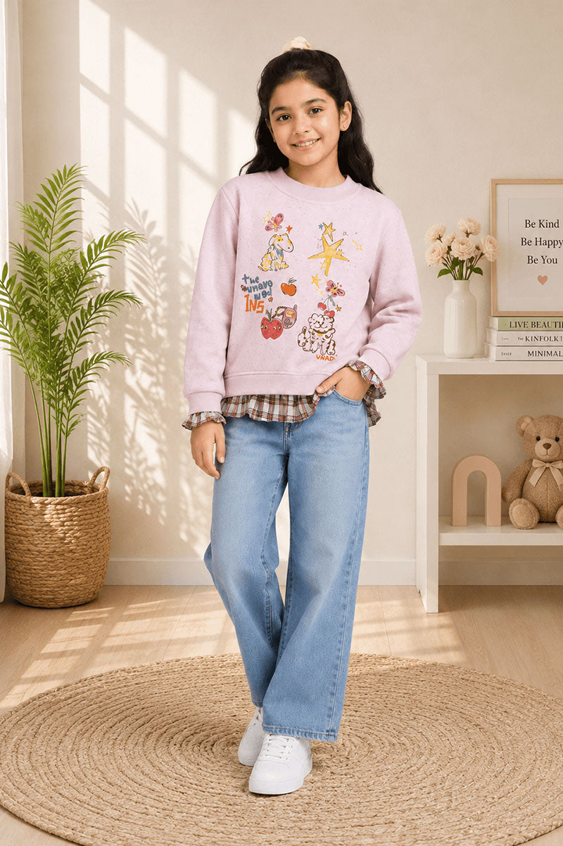 Speckled Fleece Long Sleeves Layered Red Plaid Sweatshirt - Suviara Little