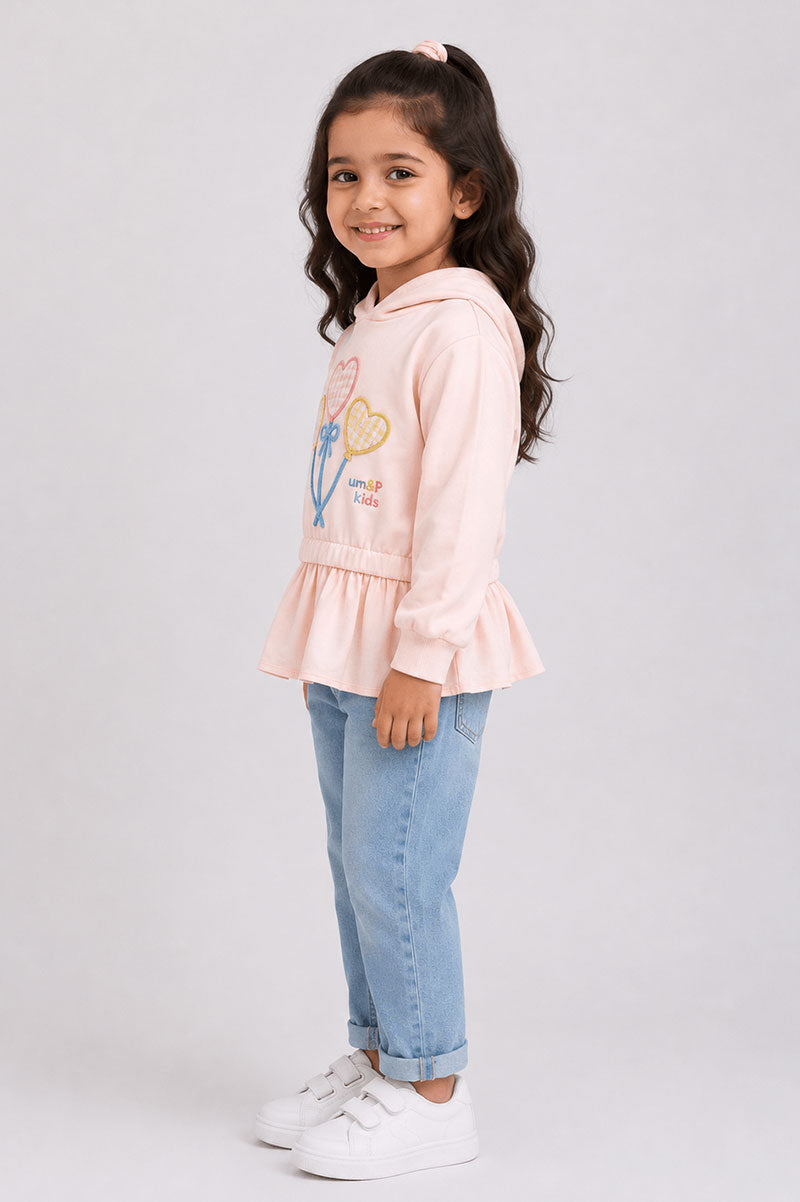 Light Pink Hooded Sweatshirt Embroidered Floral Appliques - Suviara Little - Photo 3