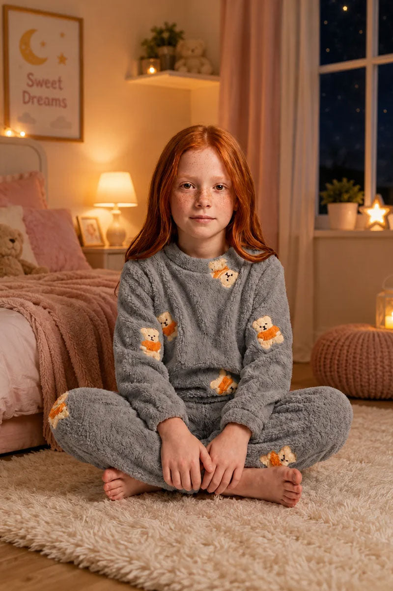 Soft Plush Fleece Teddy Print Kids T-Shirt & Pyjama Set - Suviara Little - Photo 2
