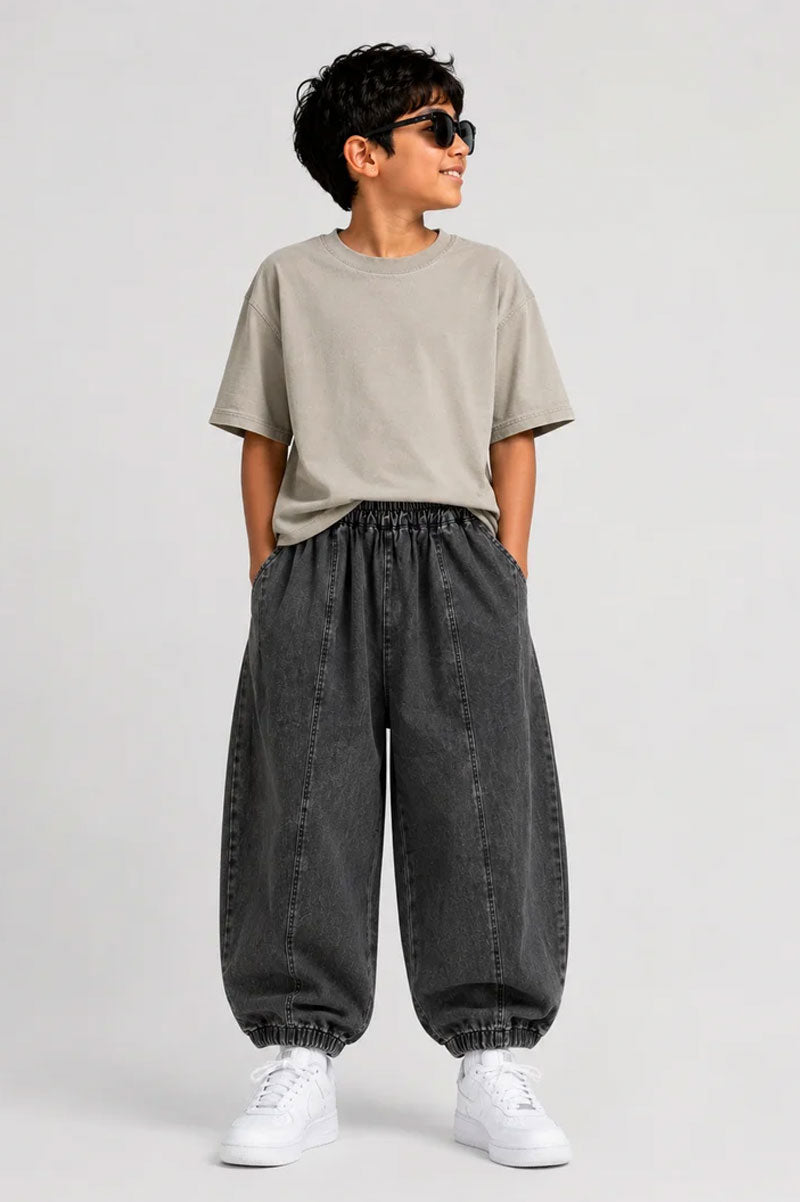 Loose Fit Baggy Jeans Denim Pants Charcoal Black - Suviara Little - Photo 3