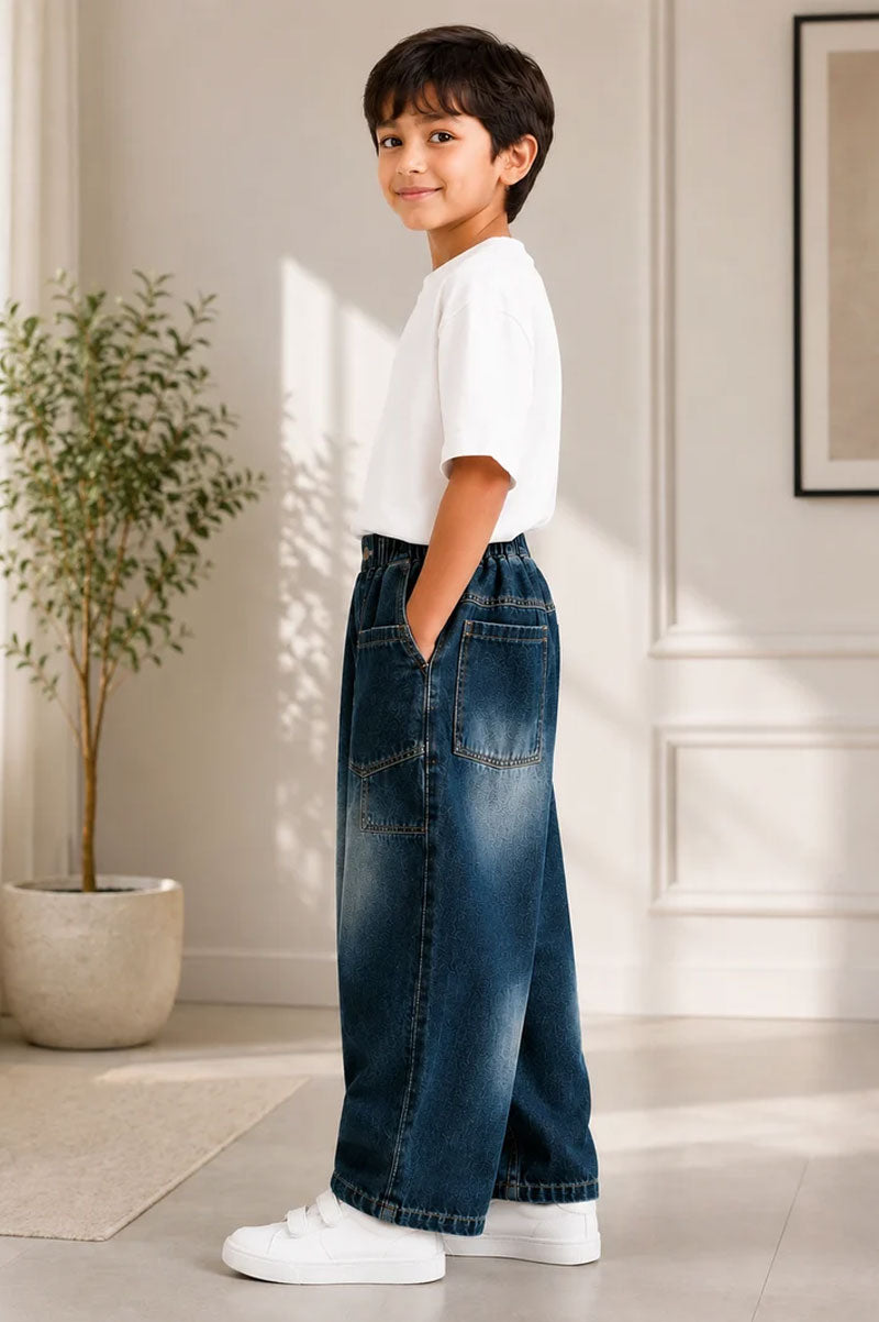 Kids Wide-Leg Cargo Jeans Pants - Suviara Little