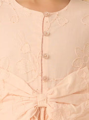 Schiffli Embroidered Dress with Bow Accent