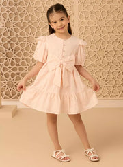 Schiffli Embroidered Dress with Bow Accent