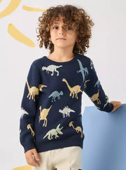 Dinosaur Print Cotton Sweater