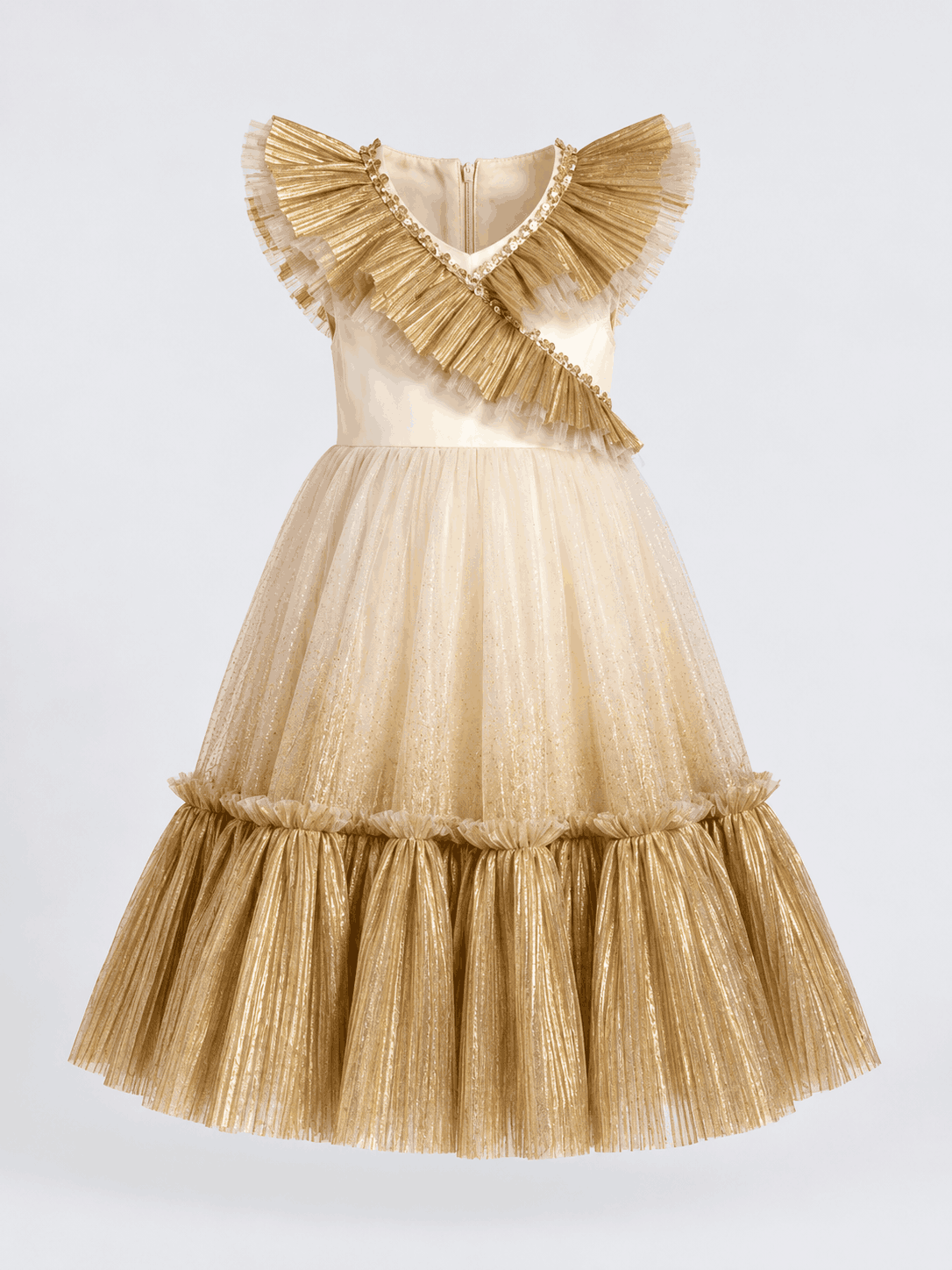 Girls Gold Bow Tulle Party Dress - Suviara Little - Photo 5