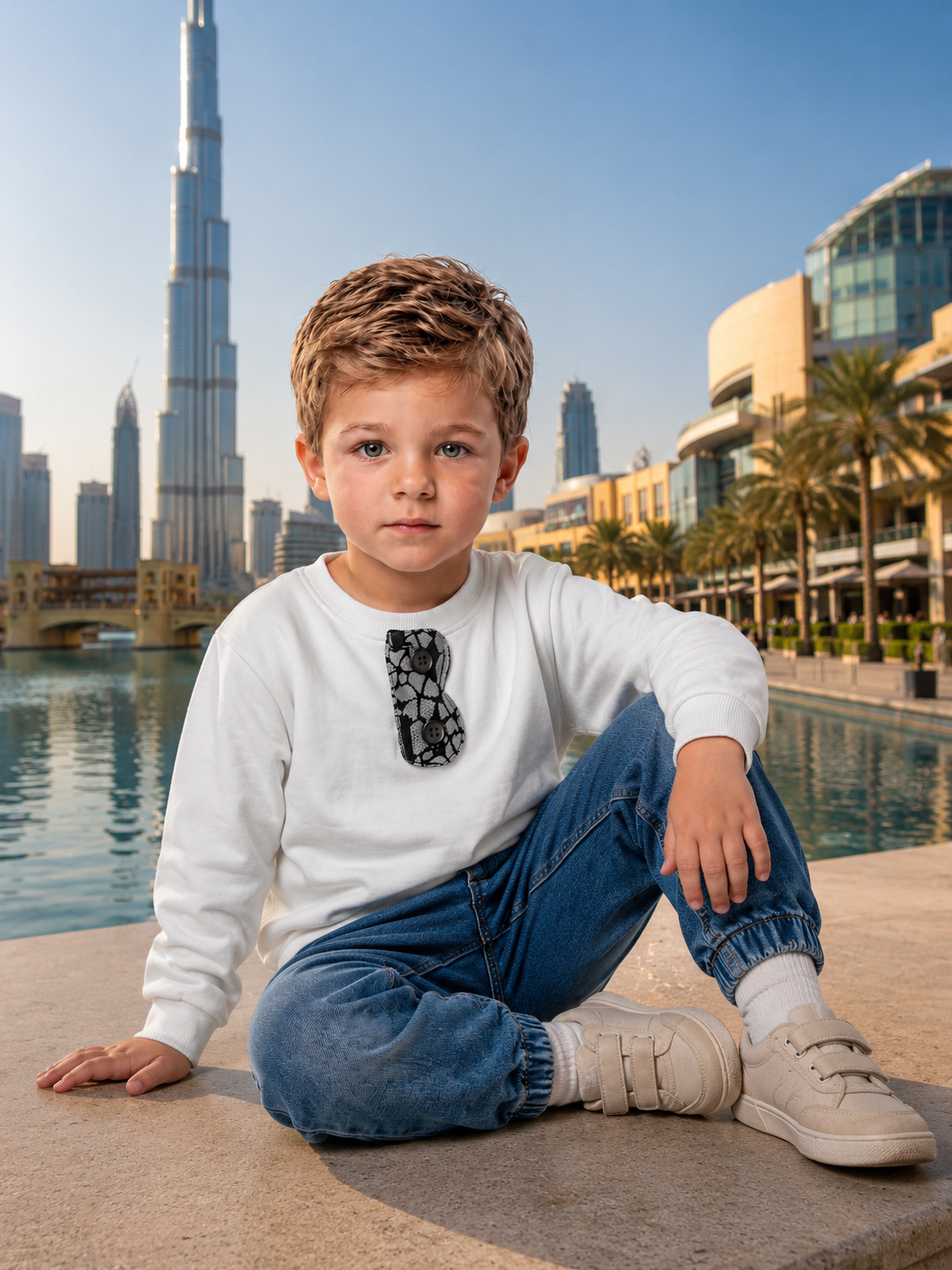 Kids Crewneck Sweatshirt with Textured Appliqué Placket