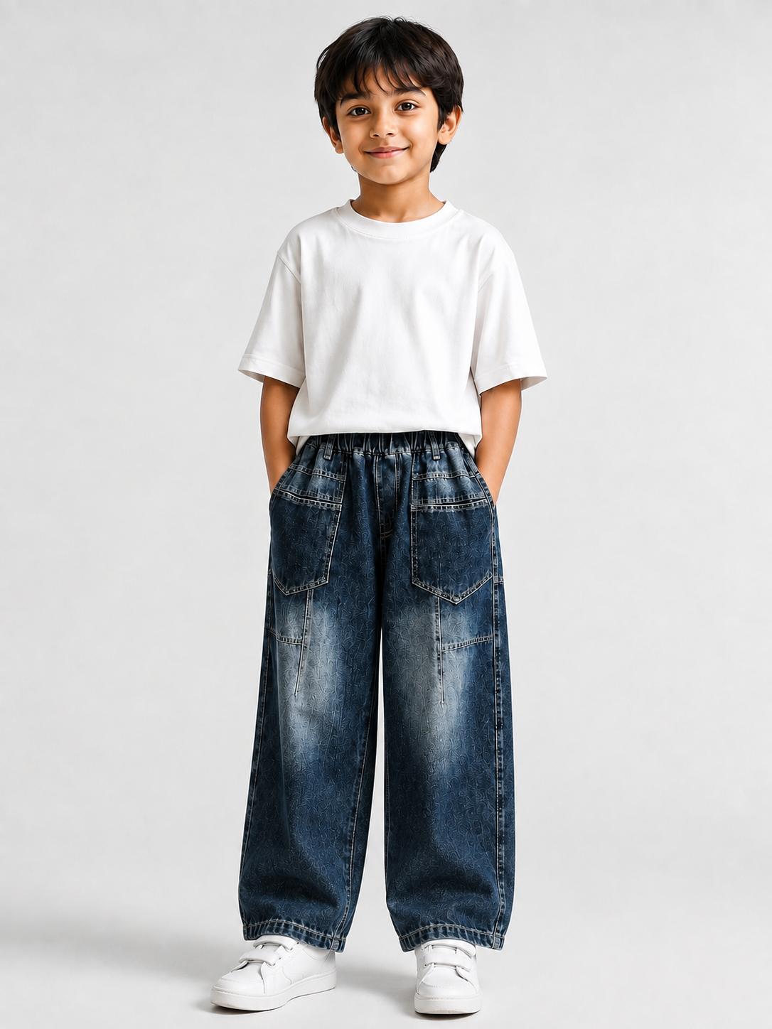 Wide-Leg Denim Cargo Jeans Pants for Kids
