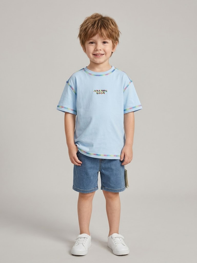 Amazing Boom Round Neck Short Sleeve Casual T-Shirt Light Blue