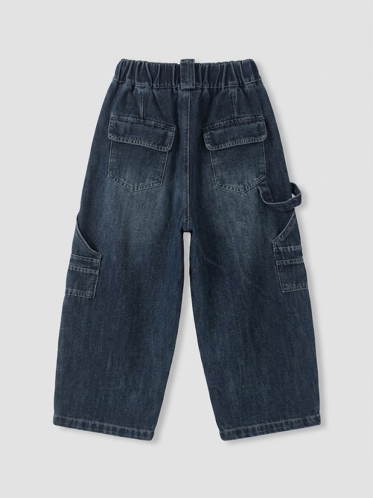Multi-Pocket Wide-Leg Denim Cargo Jeans Pants for Kids - Suviara Little - Photo 7