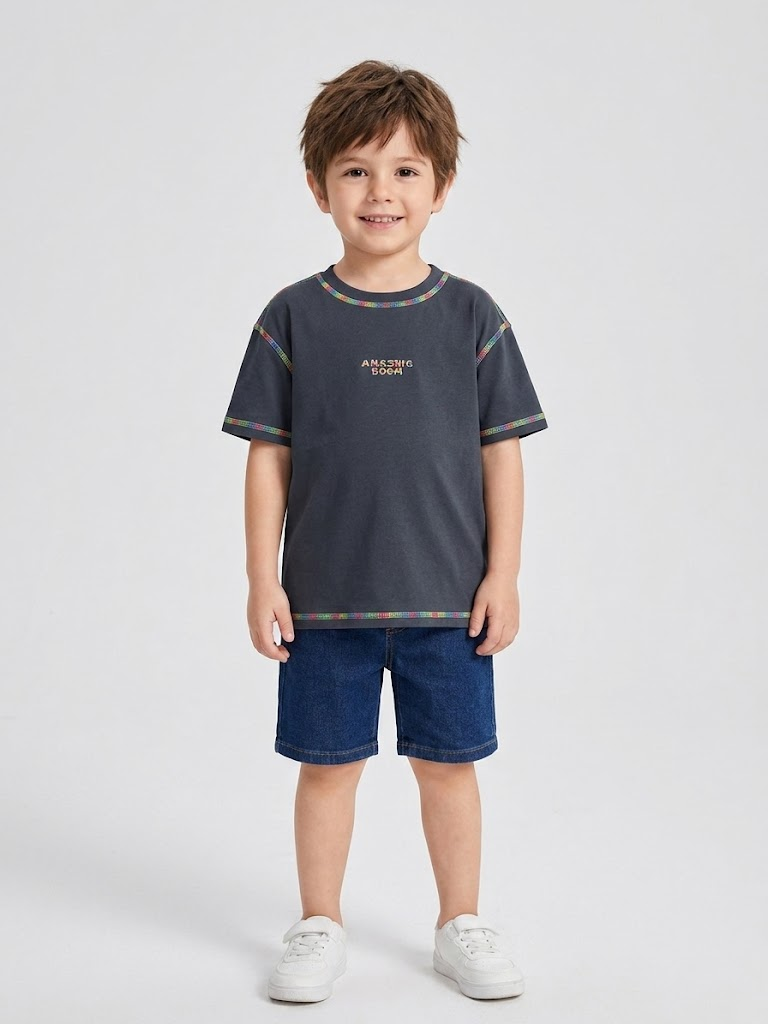 Amazing Boom Round Neck Short Sleeve Casual T-Shirt Light Blue