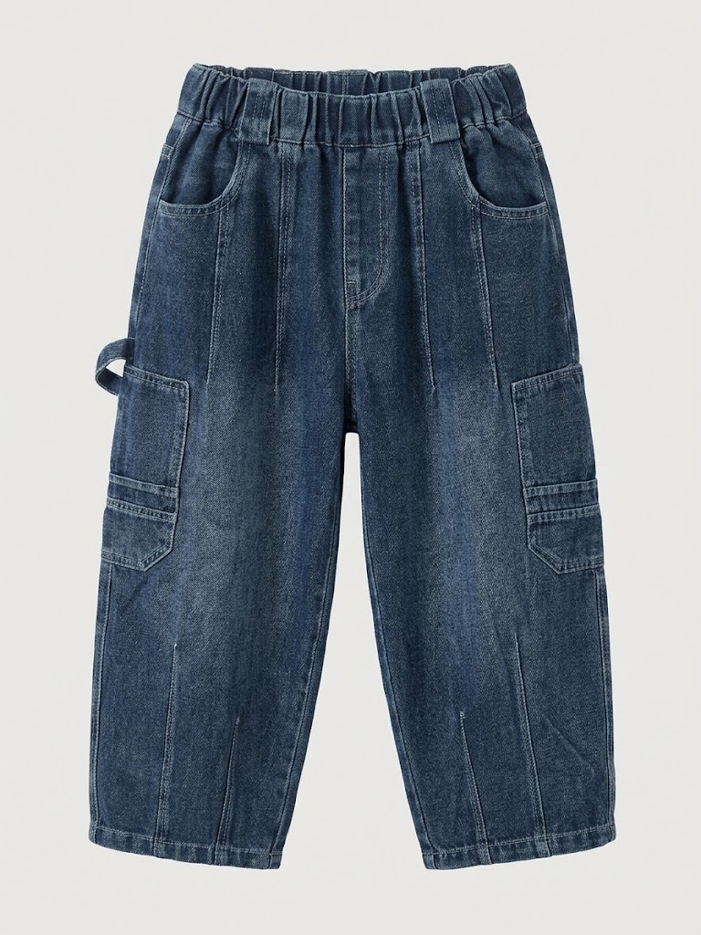 Multi-Pocket Wide-Leg Denim Cargo Jeans Pants for Kids - Suviara Little - Photo 6
