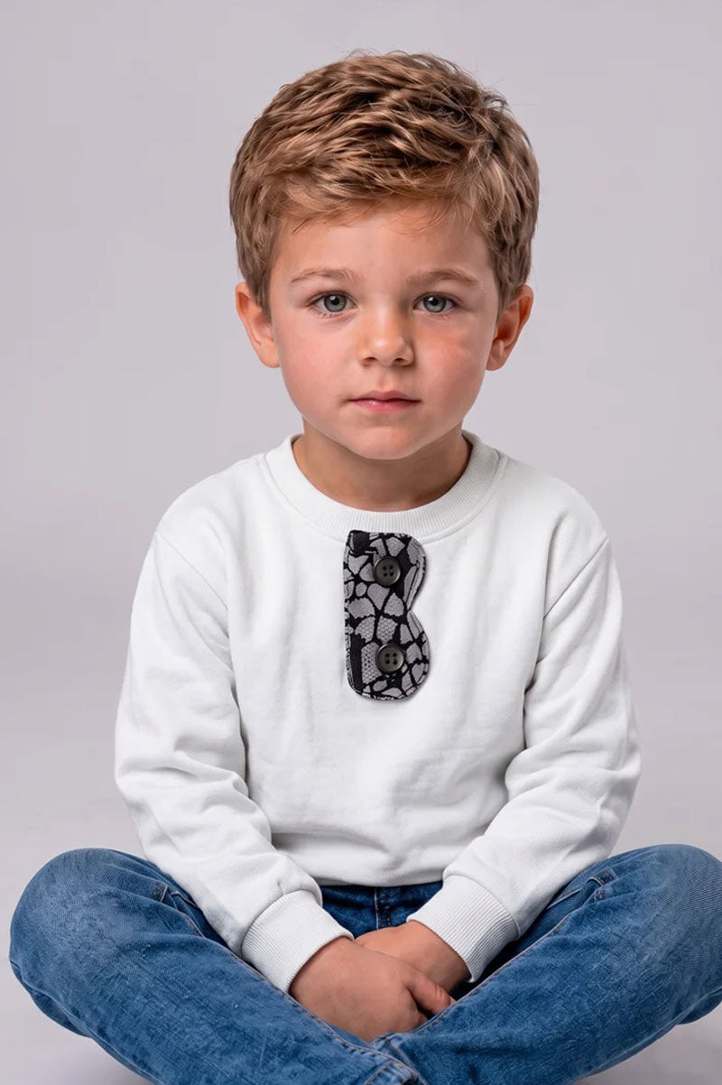 Kids Crewneck Sweatshirt with Textured Appliqué Placket - Suviara Little - Photo 3